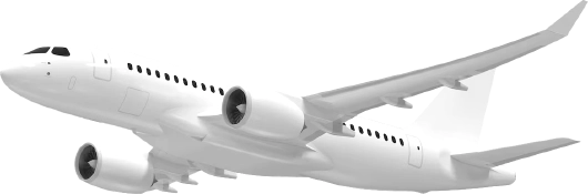 A white commercial passenger aeroplane on a dark blue background.