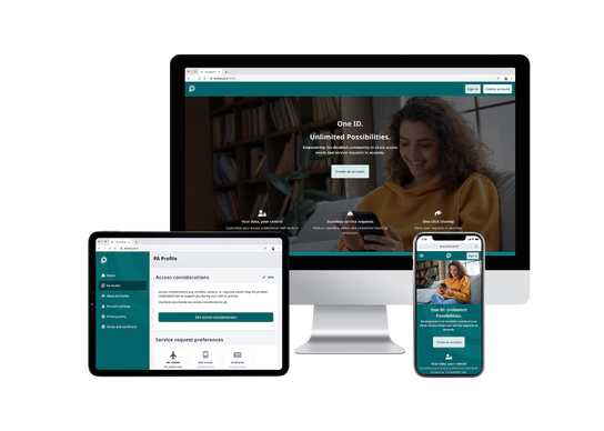PA Access Link A tablet, desktop and smartphone displaying different PA Access Link pages.