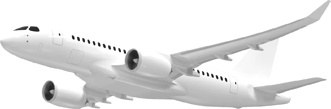 A white commercial passenger aeroplane, on a dark blue background.