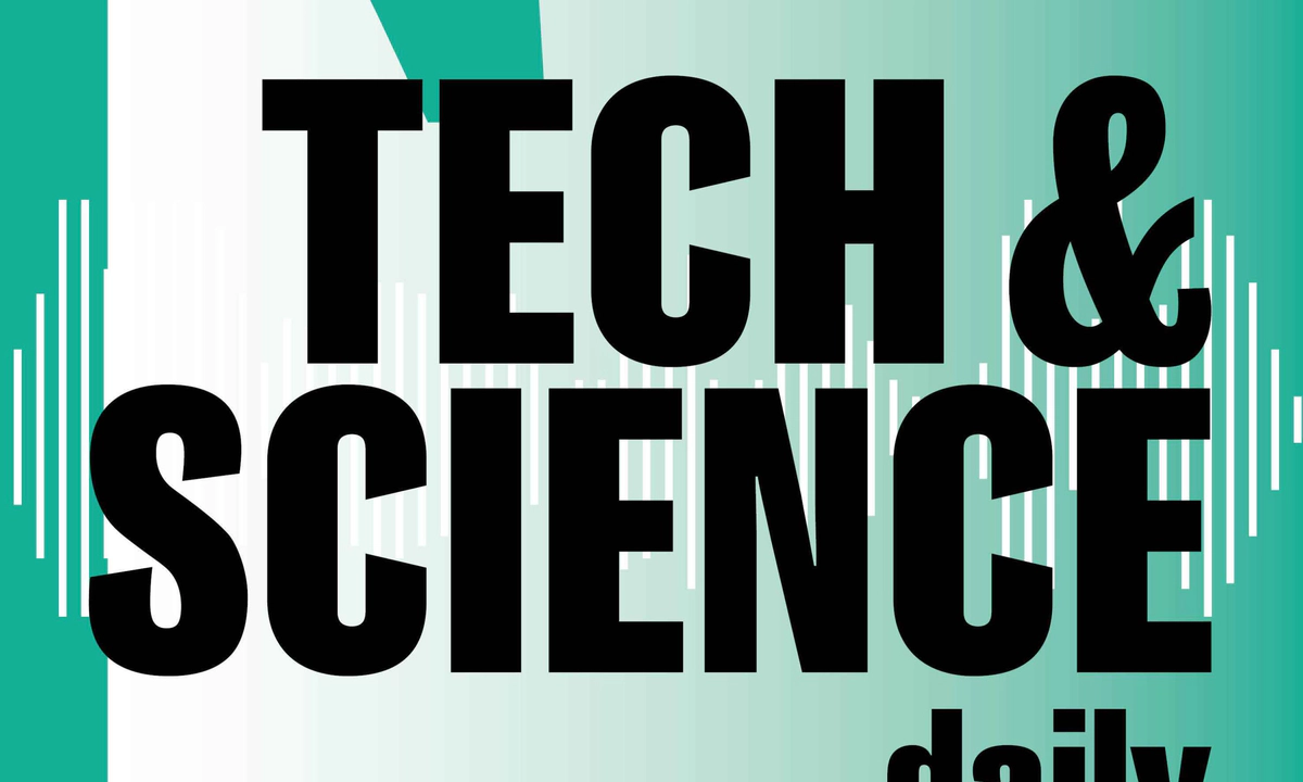Tech & Science daily podcast logo in black font colour set against a teal background.